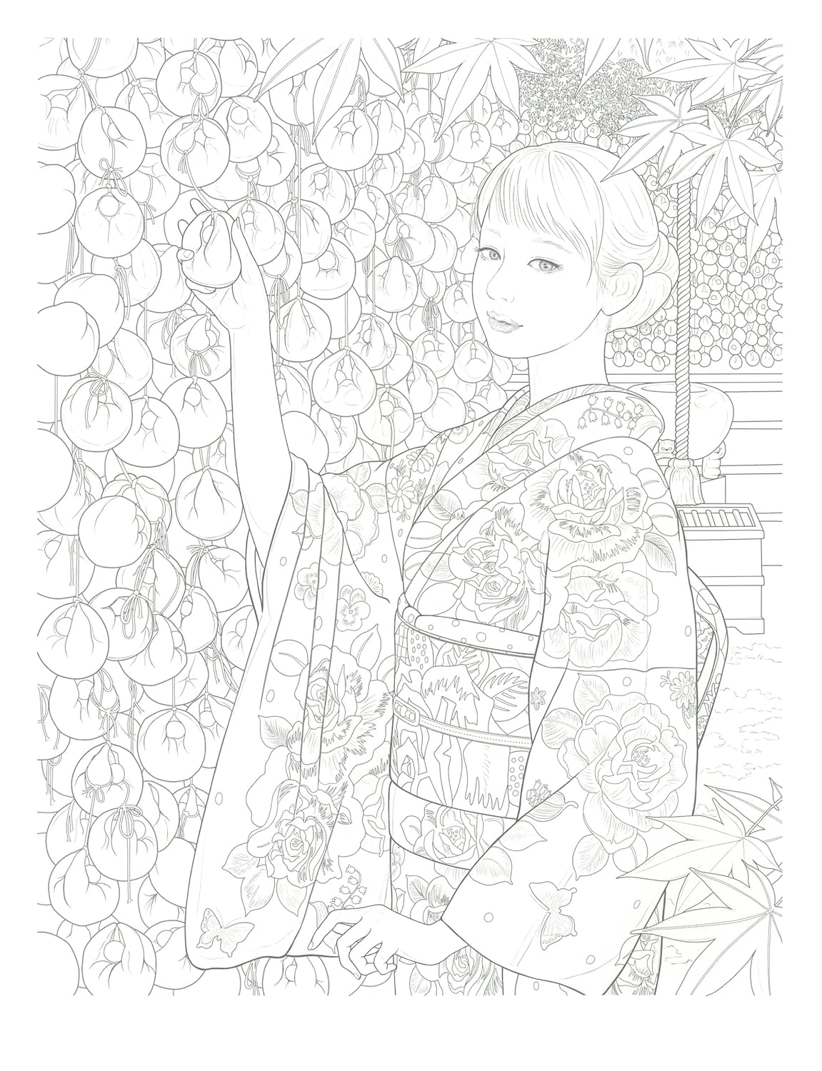Adult Sketch Colouring Book Premium: Girls in Kimono by Miki Kato