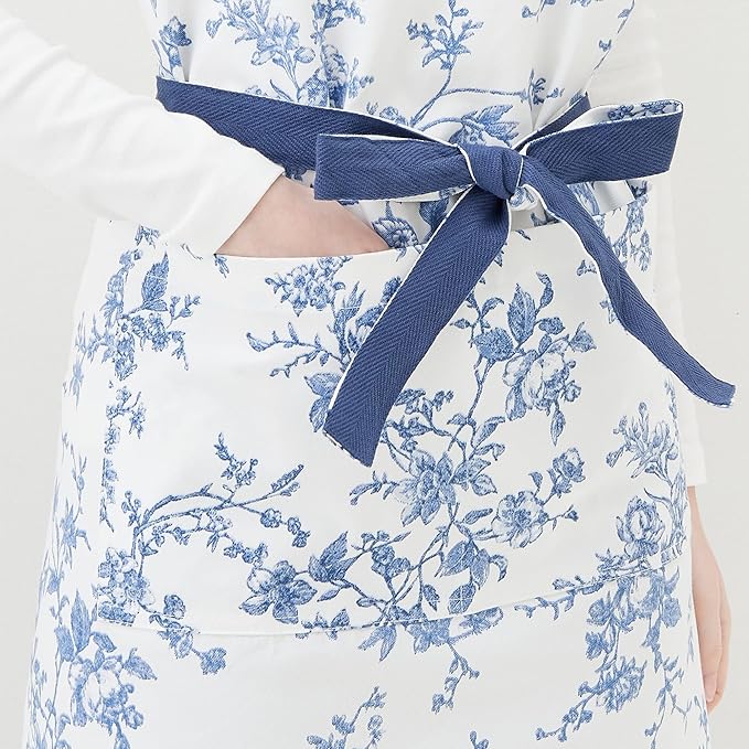 Franc Franc Botanical Cotton Floral Blue Apron Kawaii Feminine One Size