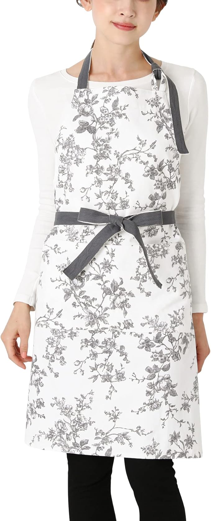 Franc Franc Botanical Cotton Floral Grey Apron Kawaii Feminine One Size