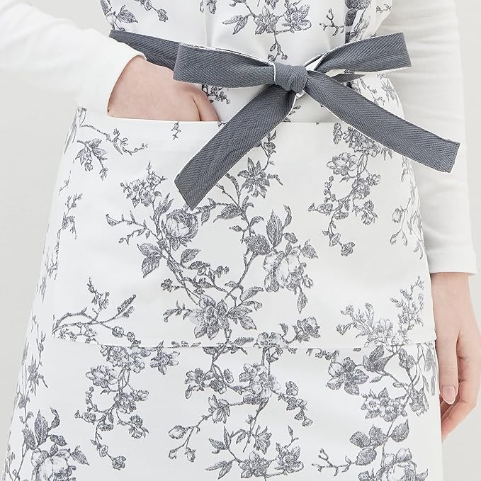Franc Franc Botanical Cotton Floral Grey Apron Kawaii Feminine One Size