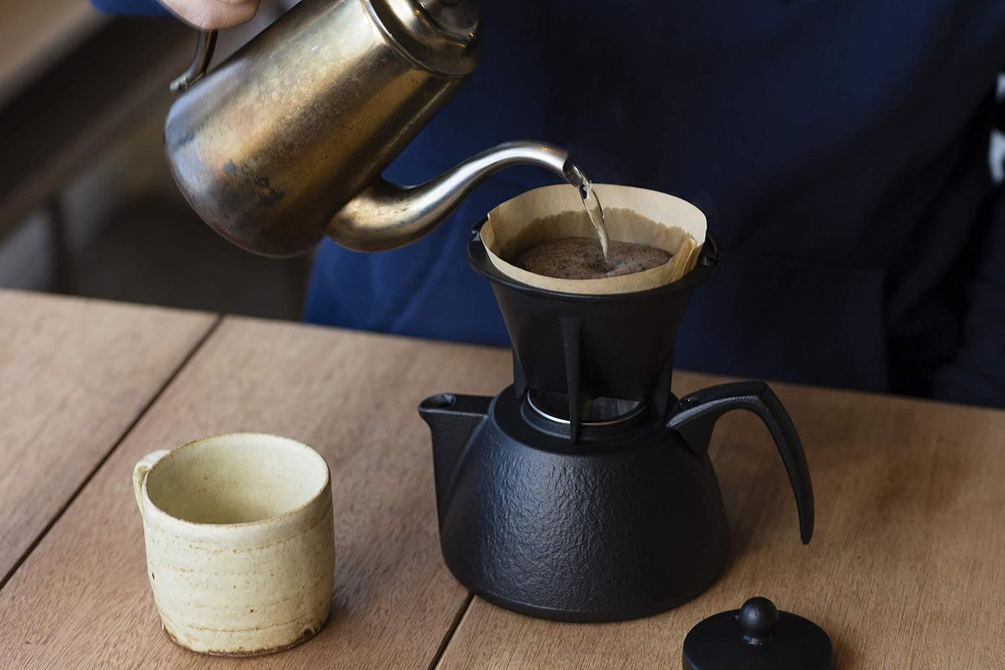 Iwachu Artisan Coffee Pot Set Black 0.75L IH Compatible Nambu Tekki