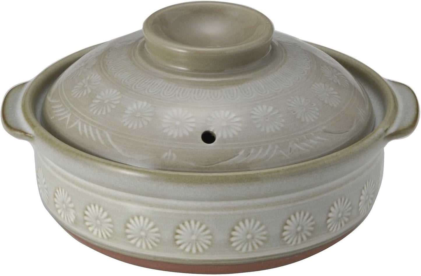 Japanese Hot Pot Donabe Earthenware Grey Floral no. 7 for 2 people
