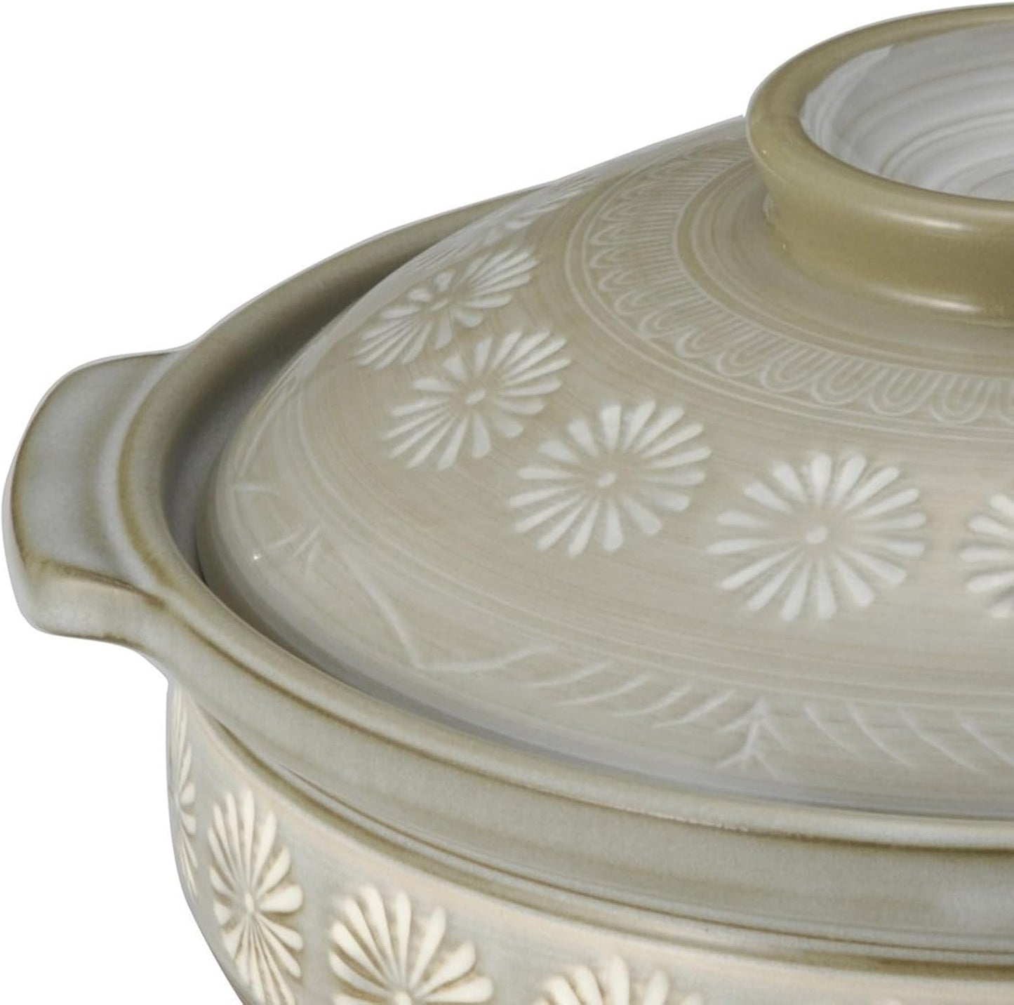 Japanese Hot Pot Donabe Earthenware Grey Floral no. 7 for 2 people