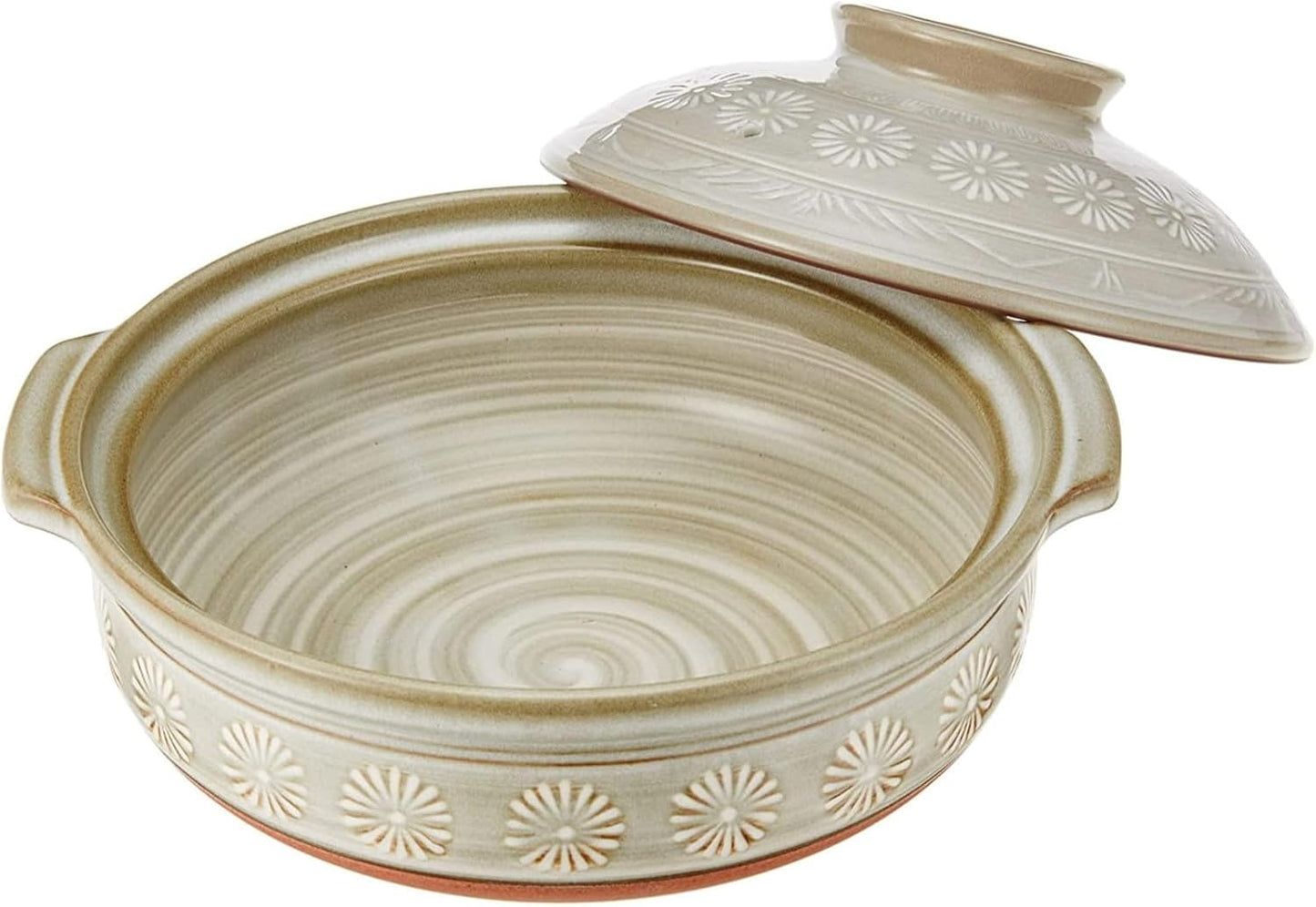 Japanese Hot Pot Donabe Earthenware Grey Floral no. 7 for 2 people