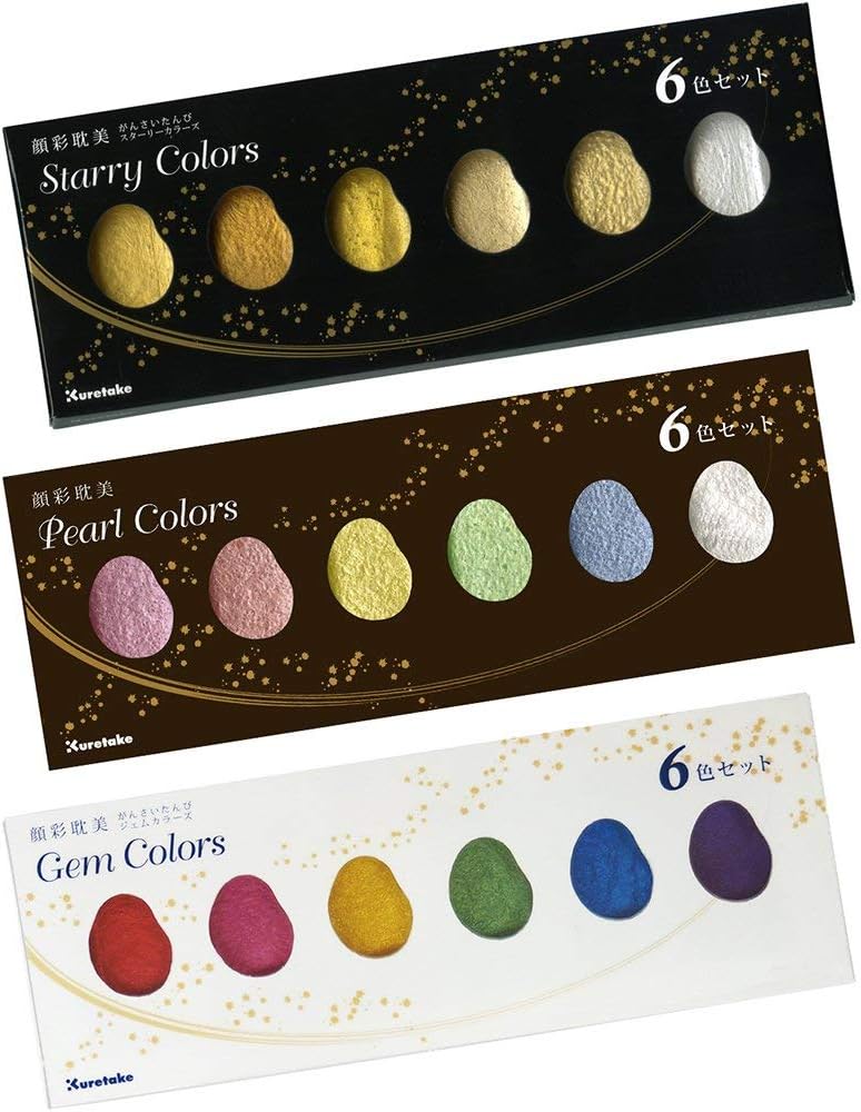 KURETAKE GANSAI TAMBI Japanese Watercolour 3 Sets of 6 Paints each