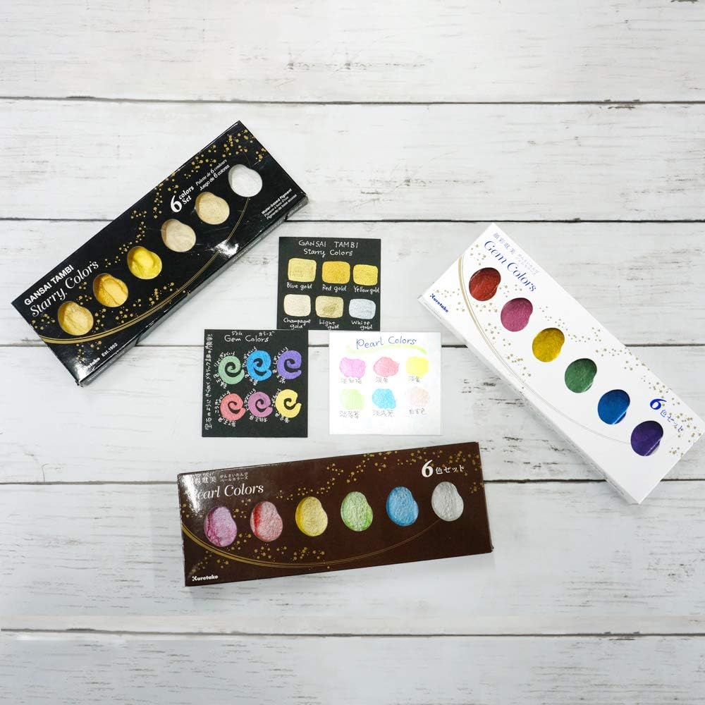 KURETAKE GANSAI TAMBI Japanese Watercolour 3 Sets of 6 Paints each