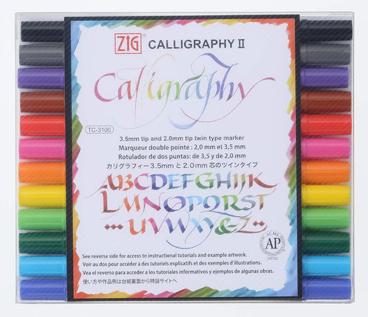 Kuretake Water-based Pen ZIG Calligraphy Beginners Set 12 Colors