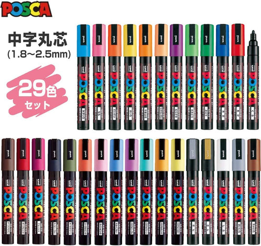 Mitsubishi Uni POSCA Medium Round Point All-Purpose 29-Colour Set PC-5M