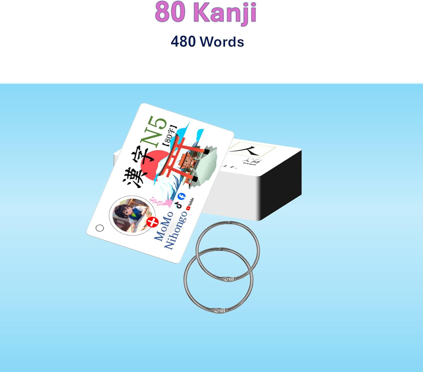 MoMo Nihongo Japanese Kanji 80 Flashcards JLPT N5 Beginners English Translation