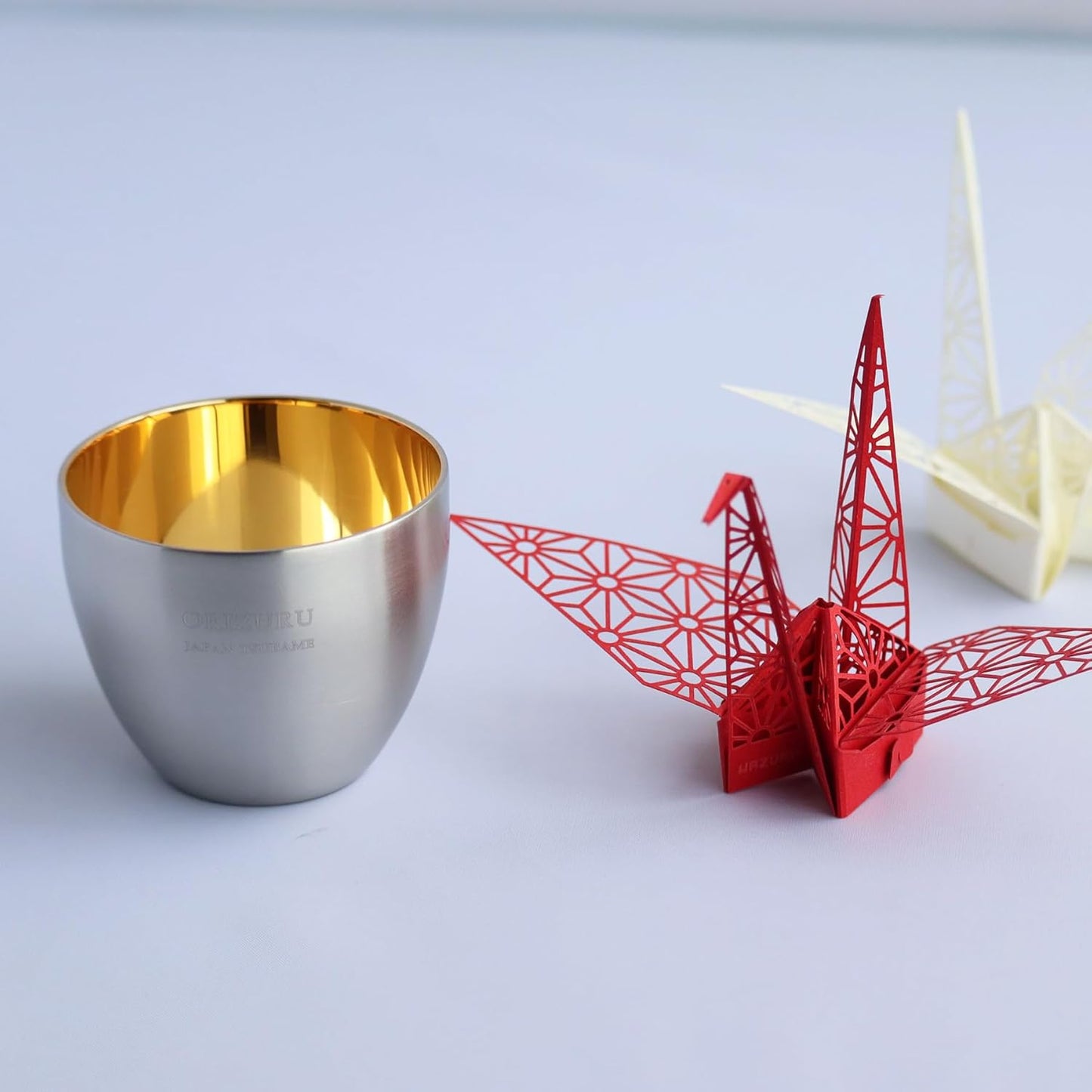 Nagao Guinomi Gold Crane Japanese Sake Cup Stainless Steel 6x5 cm