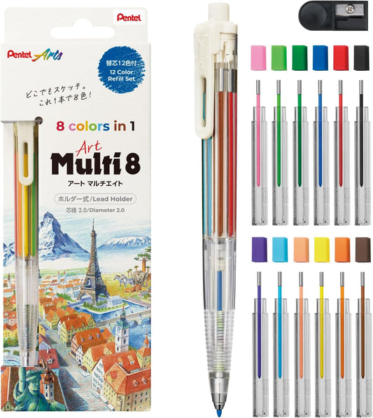 Pentel Art Multi8 Coloured Mechanical Pencil 8-in-1 with 12-Colour Refill 2.0mm XPH804ST