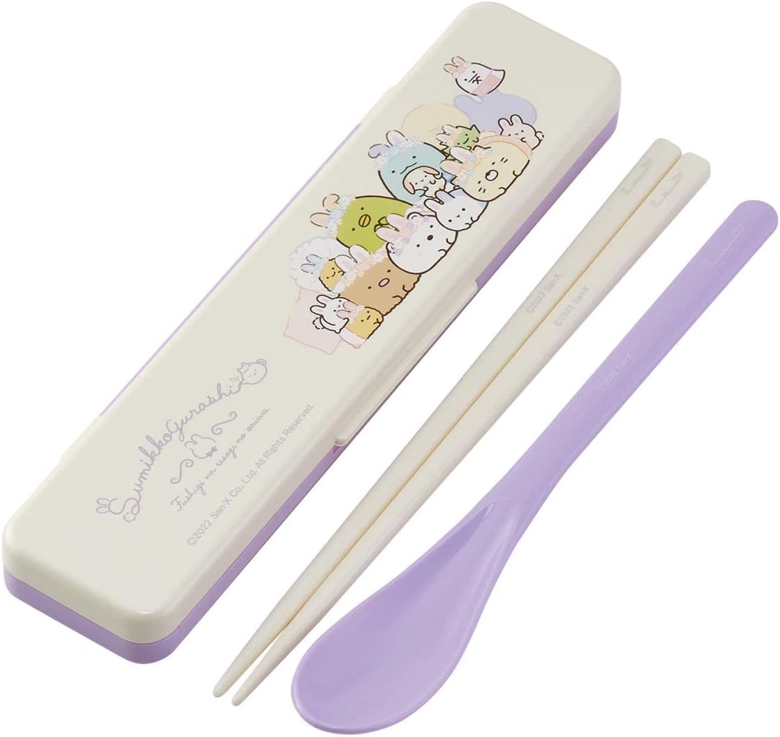 SKATER Sumikko Gurashi Lunch Combi Set Chopsticks, Spoon & Case 6.5 inches