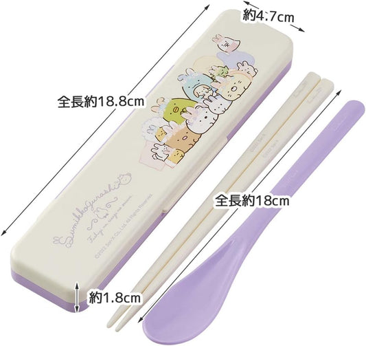 SKATER Sumikko Gurashi Lunch Combi Set Chopsticks, Spoon & Case 6.5 inches
