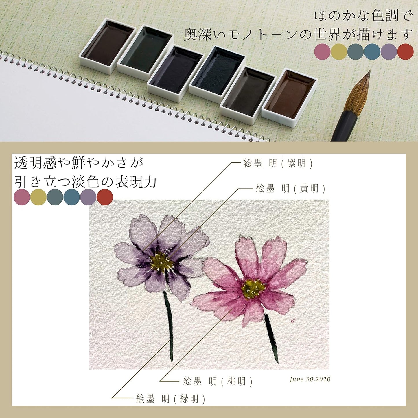 Sumidou 15459 Solid Set of 6 Sumi-e Colours Watercolour paint
