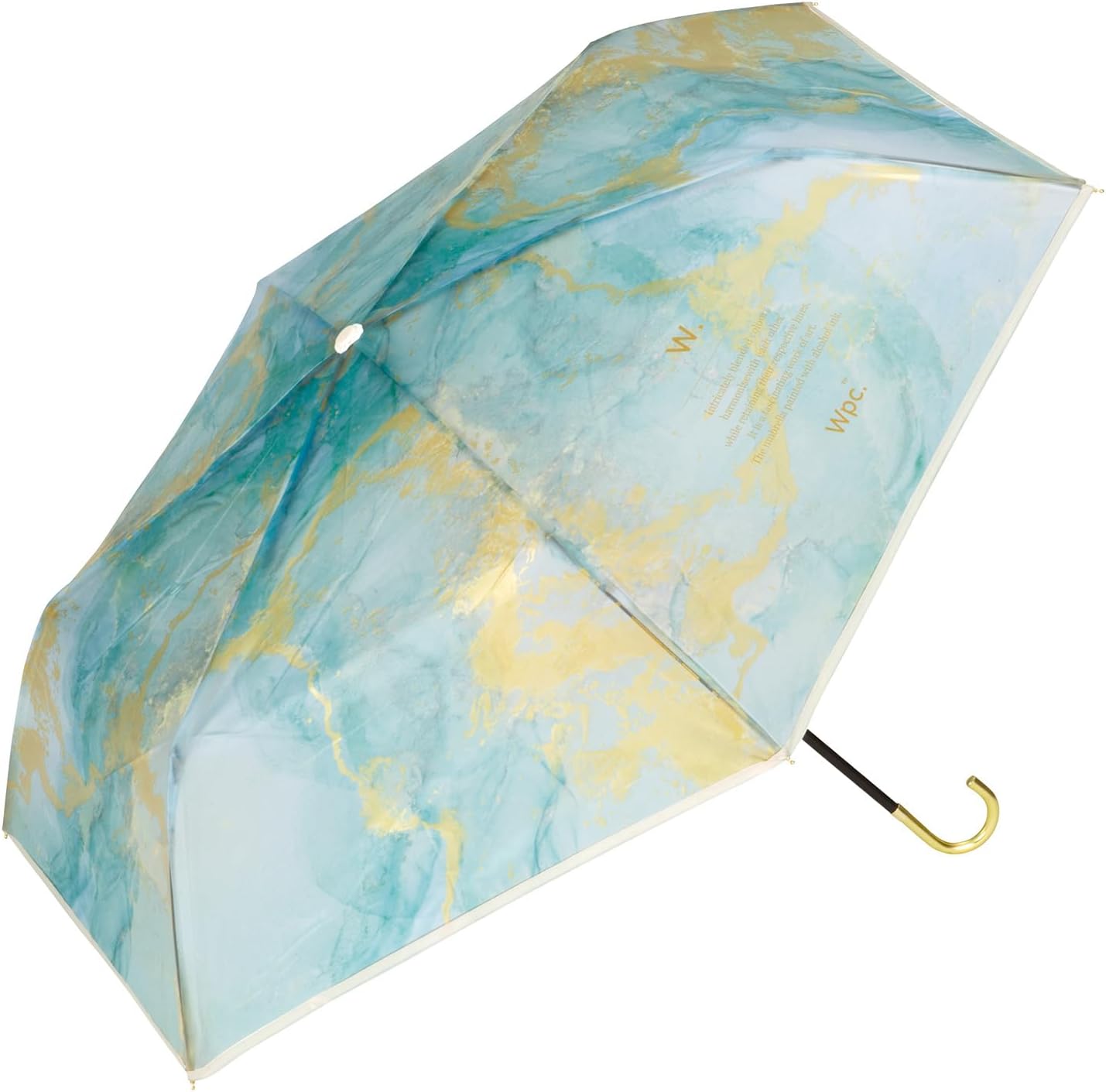 Wpc. Mini Light Vinyl Folding Umbrella Alcohol Ink Art Blue Gold 29cm 195g