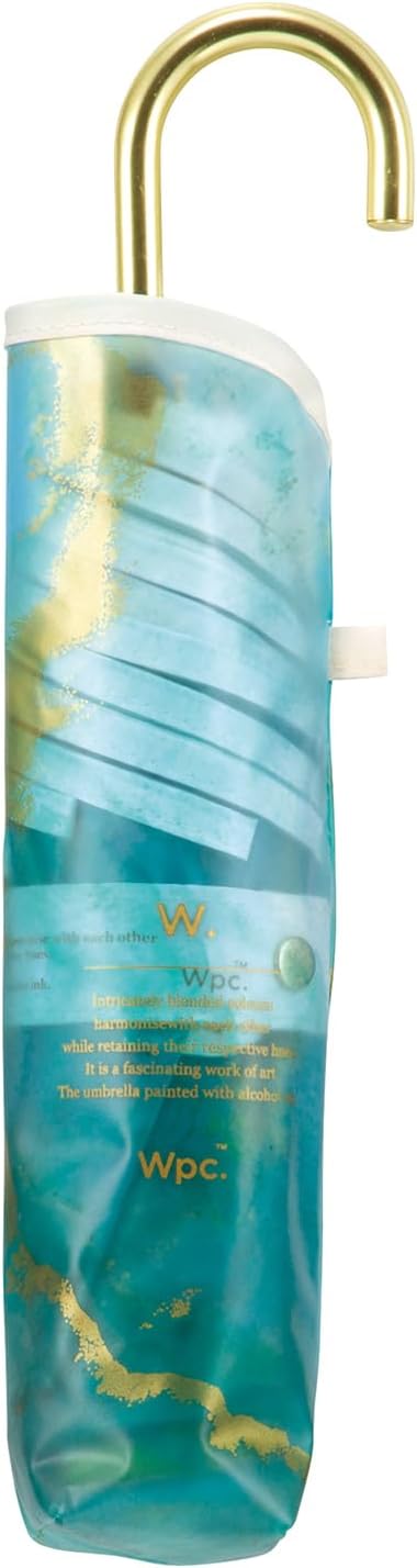 Wpc. Mini Light Vinyl Folding Umbrella Alcohol Ink Art Blue Gold 29cm 195g