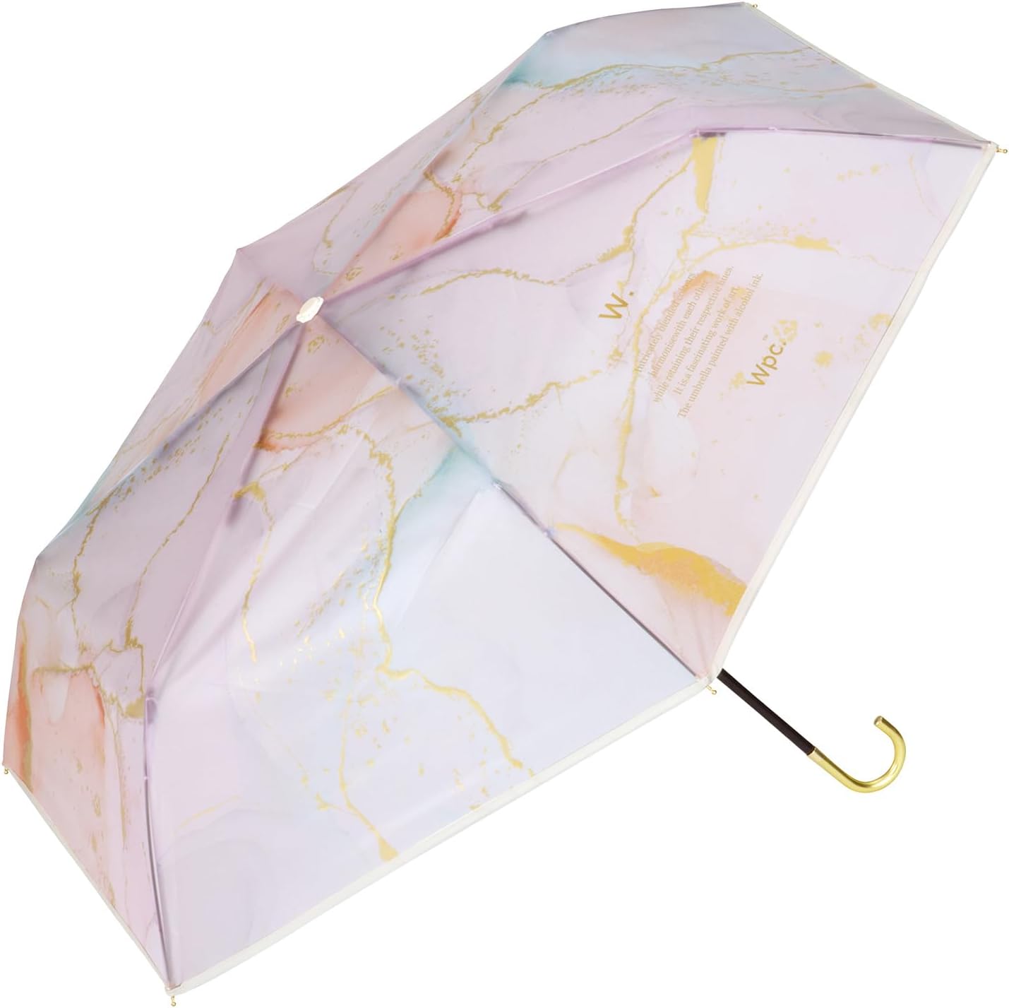 Wpc. Mini Light Vinyl Folding Umbrella Alcohol Ink Art Baby Pink Gold 29cm 195g