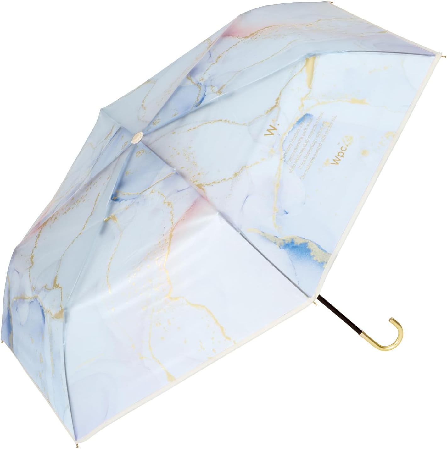 Wpc. Mini Light Vinyl Folding Umbrella Alcohol Ink Art Sky Blue Gold 29cm 195g