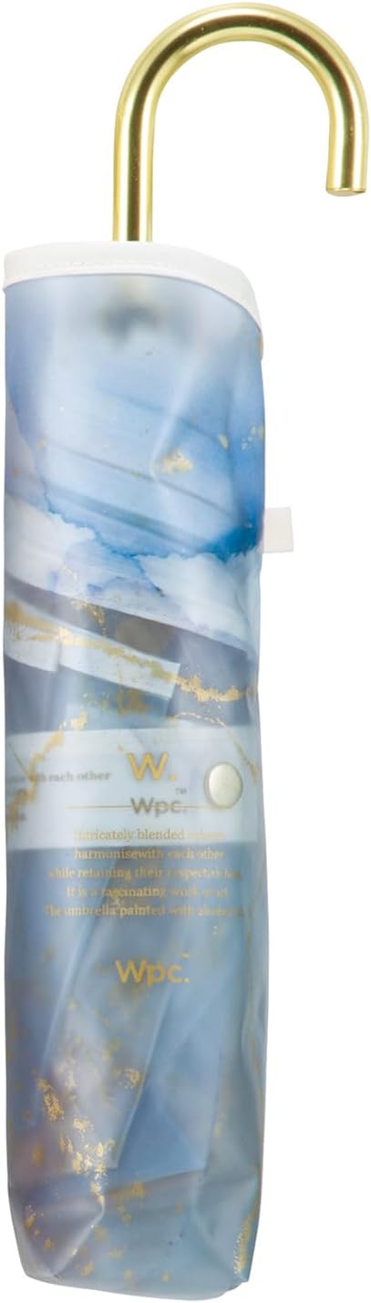 Wpc. Mini Light Vinyl Folding Umbrella Alcohol Ink Art Sky Blue Gold 29cm 195g