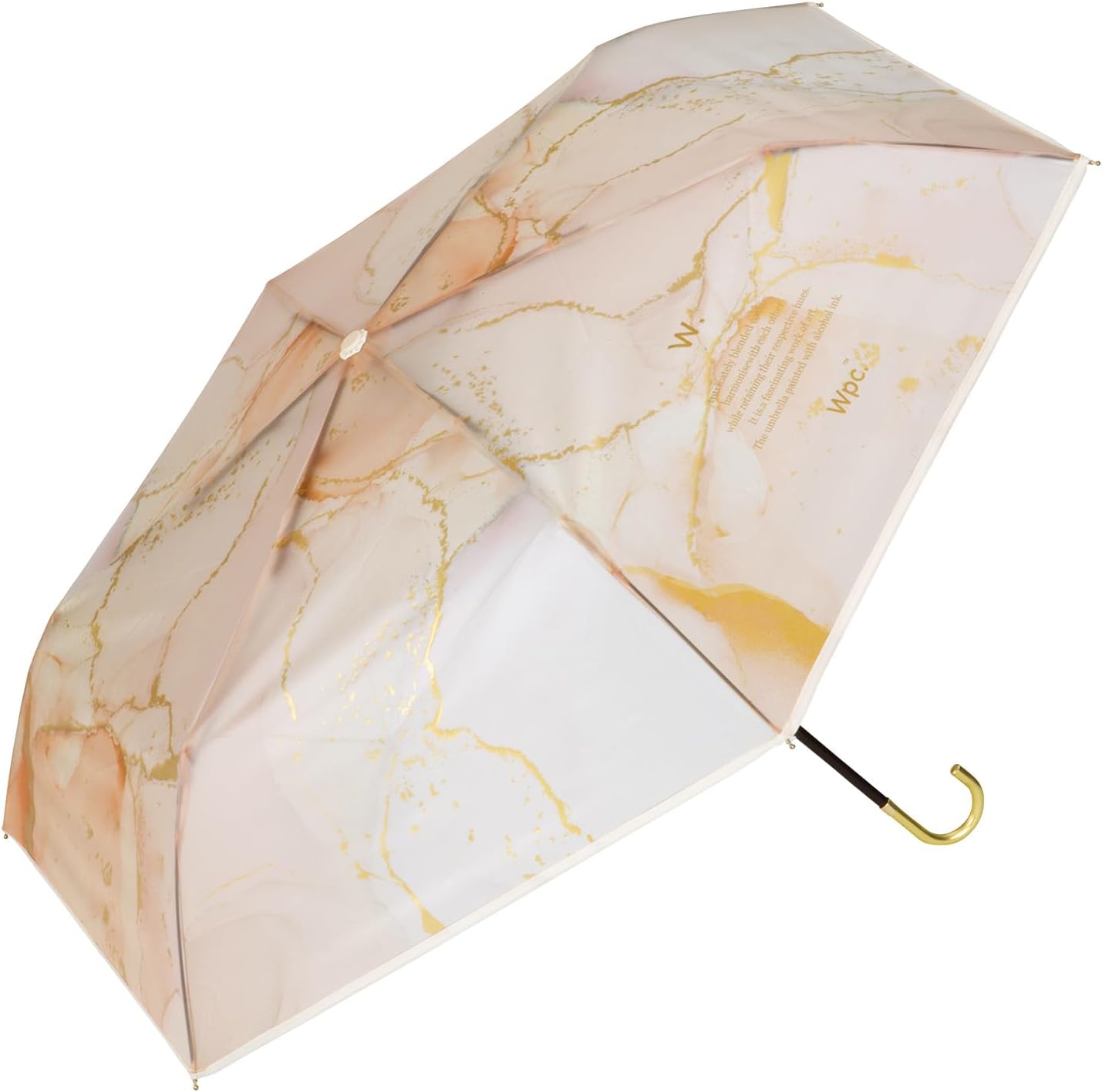 Wpc Mini Light Vinyl Folding Umbrella Alcohol Ink Art Peach Gold 29cm 195g