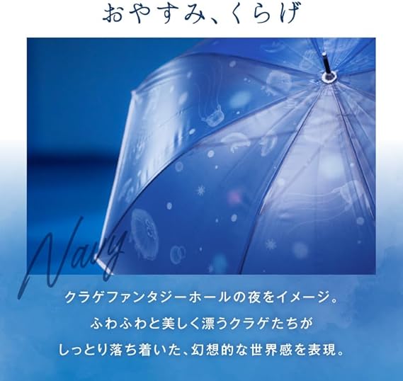 Wpc. Mini Light Vinyl Folding Umbrella Navy Blue Jellyfish 27cm 220g