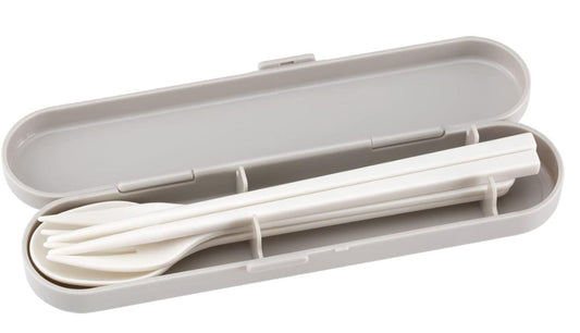 WPC. Cute White and Grey Women's Chopsticks, Cutlery & Case Set
