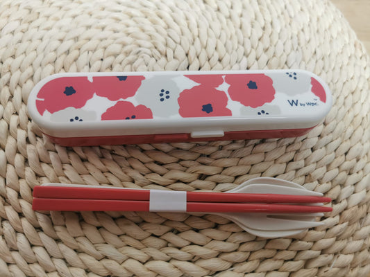 WPC. Cute Peony Women's Cutlery Set (Case, Chopsticks, Fork, Spoon)