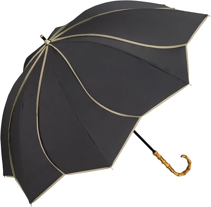 Cute Long Womens Black Long Flower Umbrella UV 50+ Rain and Sun Proof 55cm