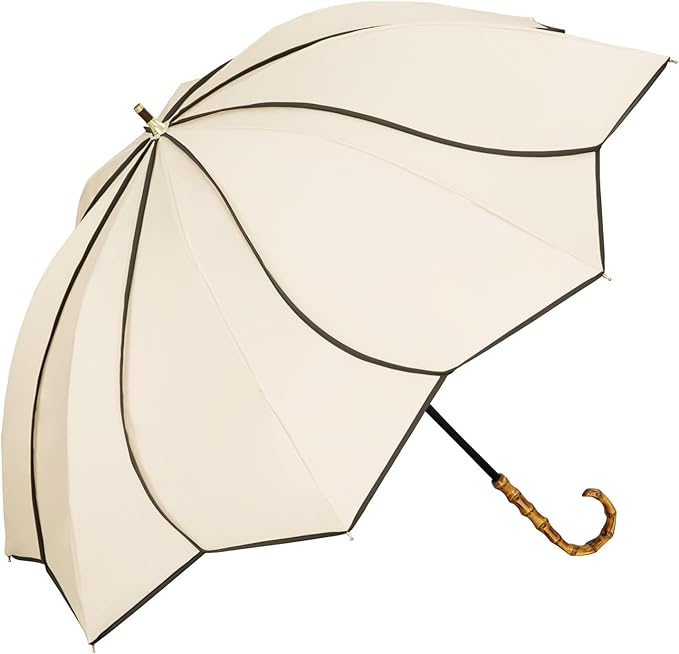 Cute Long Womens Beige Long Flower Umbrella UV 50+ Rain and Sun Proof 55cm