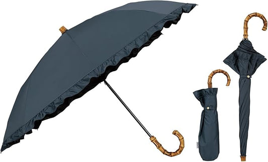 Elegant Womens 2-Tier Folding Graphite Umbrella Frill Suncut UV SPF 50+ 50cm JP