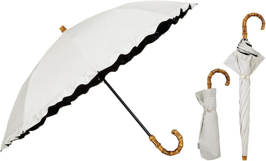 Luxury Womens 2-Tier Folding White Umbrella Frill Suncut UV SPF 50+ 50cm