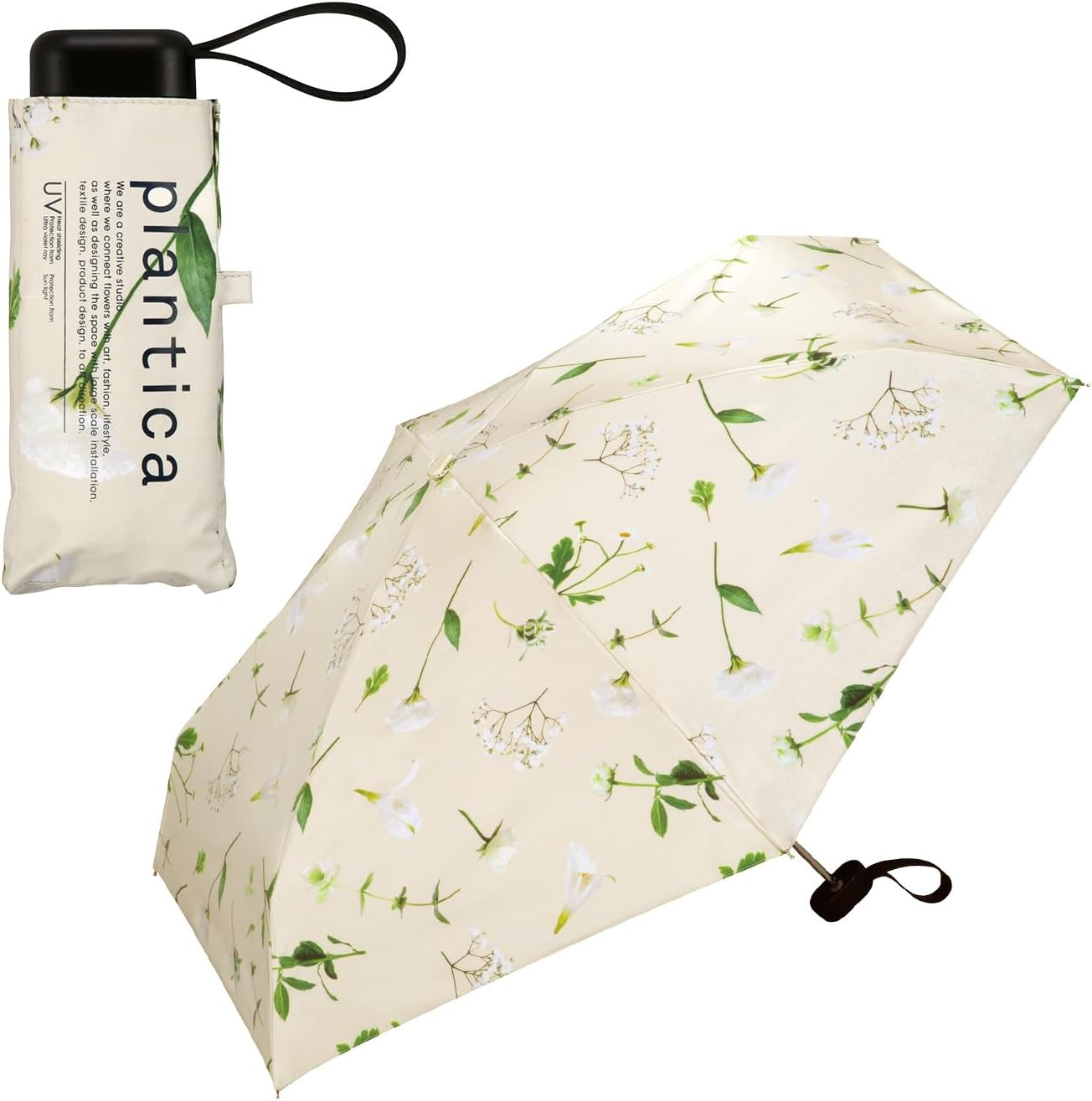 Wpc Mini Light Folding Umbrella Flowers Beige 17cm 200g UPF50+ UV Protect