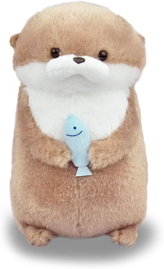 Amufun Cute Baby Otter Holding Fish Kawaii Stuffed Plush Toy