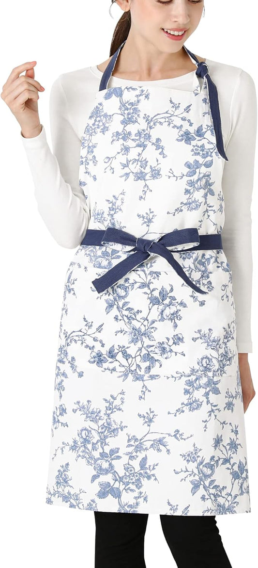 Franc Franc Botanical Cotton Floral Blue Apron Kawaii Feminine One Size