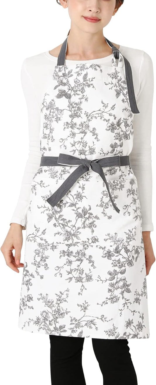 Franc Franc Botanical Cotton Floral Grey Apron Kawaii Feminine One Size