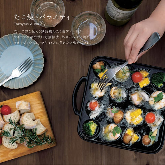 Ikenaga Iron Works 16-Cavity IH Compatible Cast Iron Takoyaki Pan