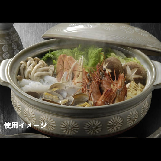 Japanese Hot Pot Donabe Earthenware Grey Floral no. 7 for 2 people