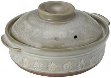 Japanese Hot Pot Donabe Earthenware Grey Floral no. 7 for 2 people