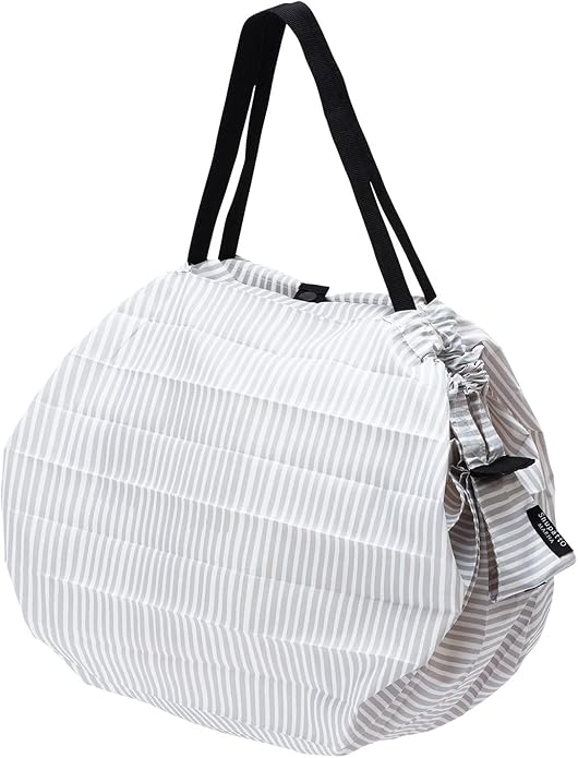MARNA Shupatto Compact Bag Eco Bag Folding  L size White Grey Stripes 40L