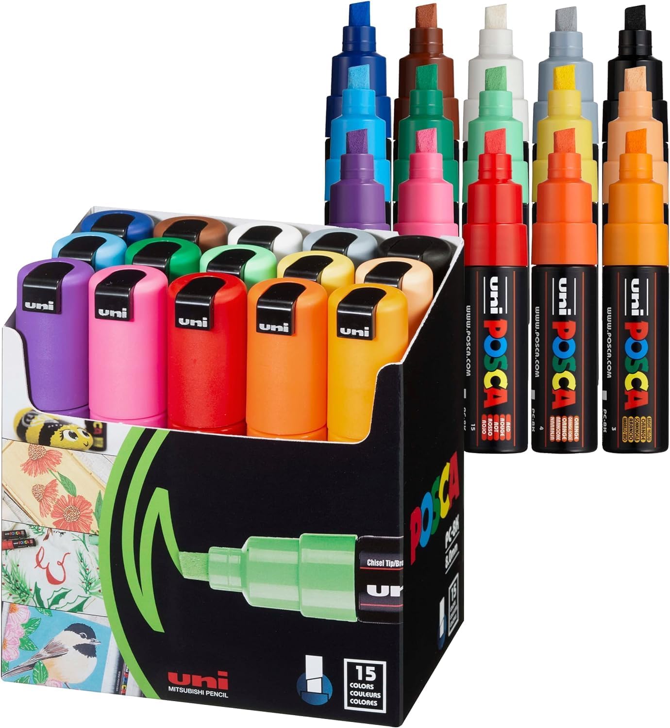 Mitsubishi Uni POSCA 15 Pens Washable Water-Based Double-sided Tip PC-8K15C