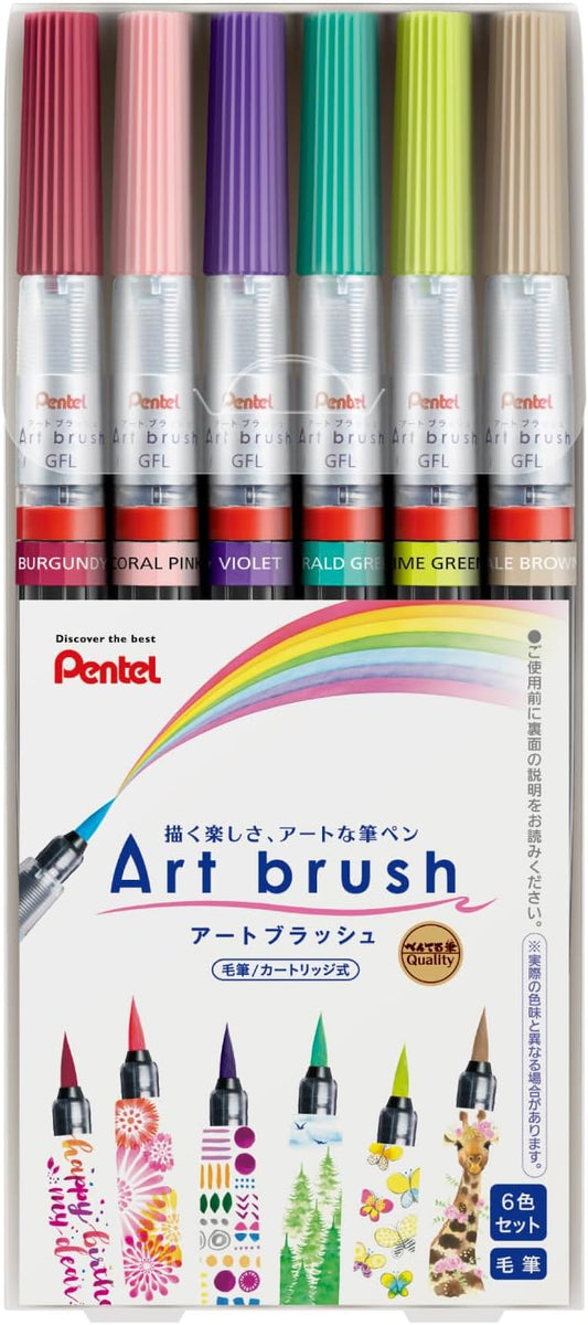 Pentel XGFL-6ST Colour Brush Pen Art 6 Colour Set Nylon Brush for Calligraphy and Manga