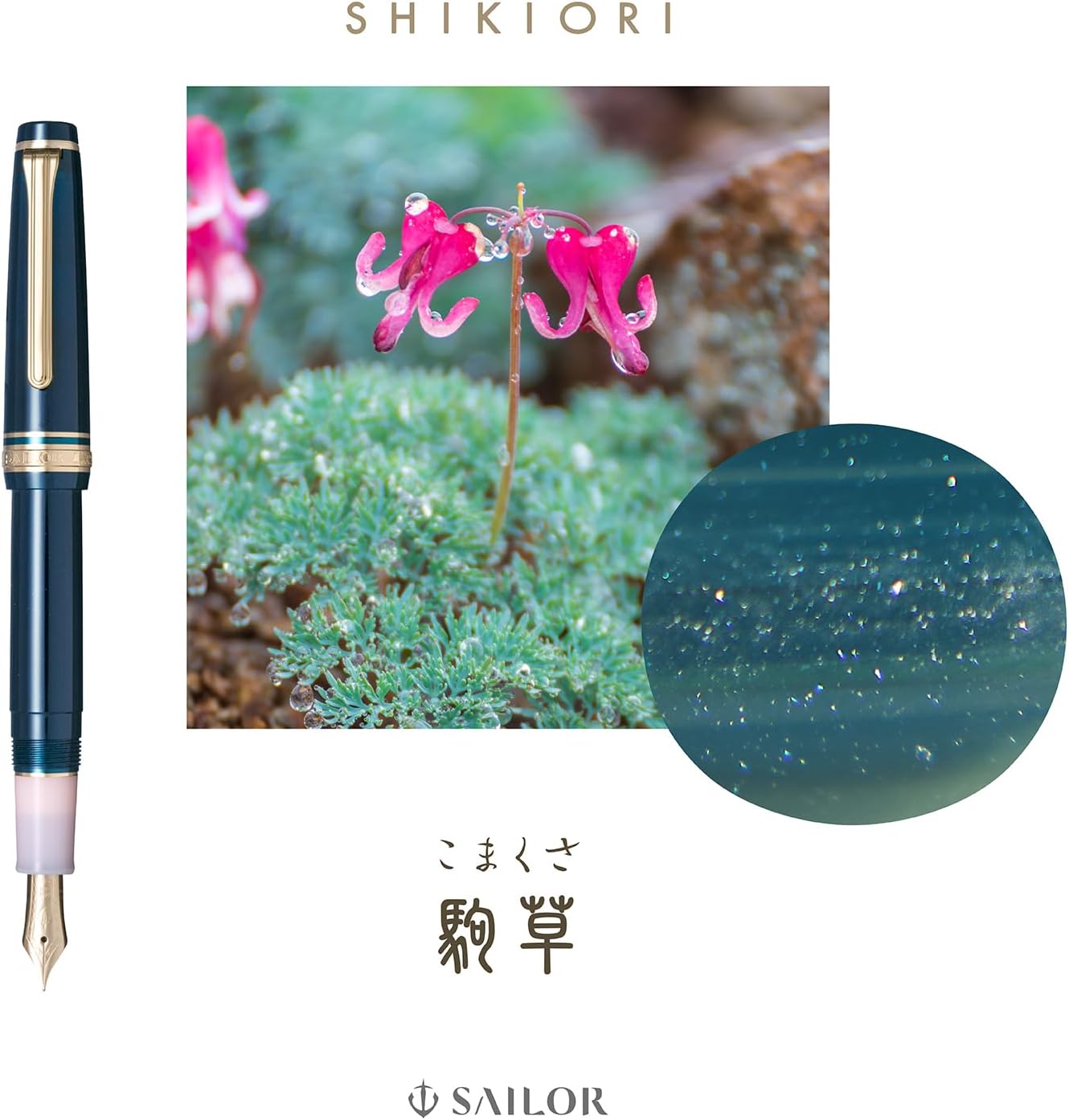 Sailor Professional Fountain Pen Shikiori Sansui Komakusa Deep Teal Medium Fine Nib 11-2050-302