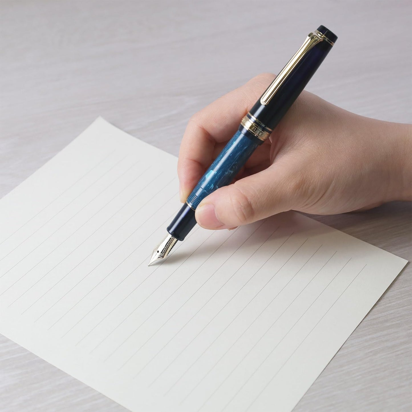 Sailor Professional Gear Slim Mini Rencontre Fountain Pen Medium Fine 14K Nib La Mer The Sea Black Azure Blue 11-2231-360