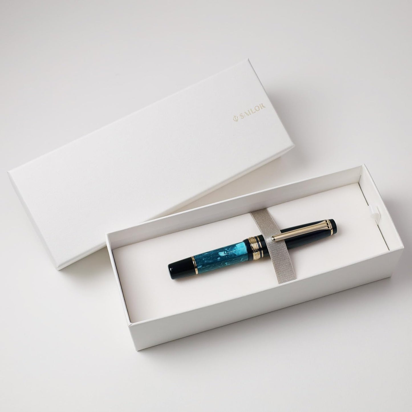 Sailor Professional Gear Slim Mini Rencontre Fountain Pen Medium Fine 14K Nib La Mer The Sea Black Azure Blue 11-2231-360