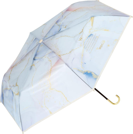 Wpc. Mini Light Vinyl Folding Umbrella Alcohol Ink Art Sky Blue Gold 29cm 195g