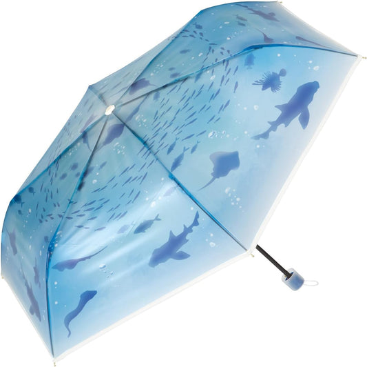 Wpc. Mini Light Vinyl Folding Umbrella Blue Aquarium 27cm 220g