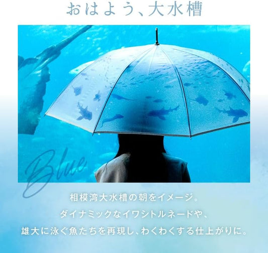 Wpc. Mini Light Vinyl Folding Umbrella Blue Aquarium 27cm 220g