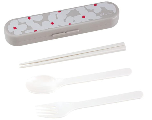 WPC. Cute White and Grey Women's Chopsticks, Cutlery & Case Set