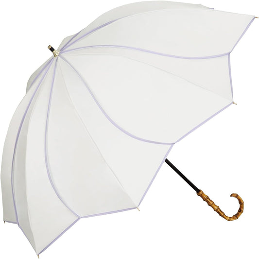 Cute Long Womens White Long Flower Umbrella UV 50+ Rain and Sun Proof 55cm