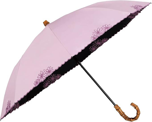 Luxury Womens Umbrella Embroidered Pink Blackout UV Rain Protection Folding 50cm
